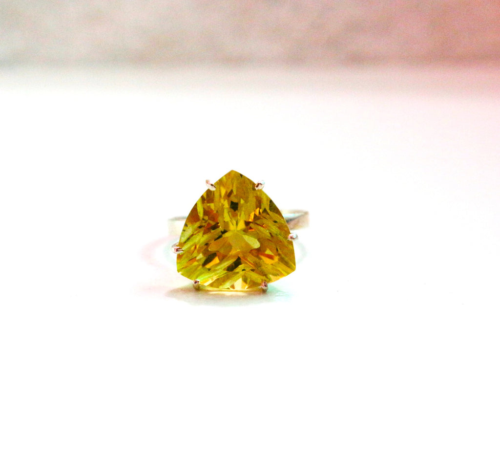 925 Sterling Silver Ring, Green Gold Topaz Ring