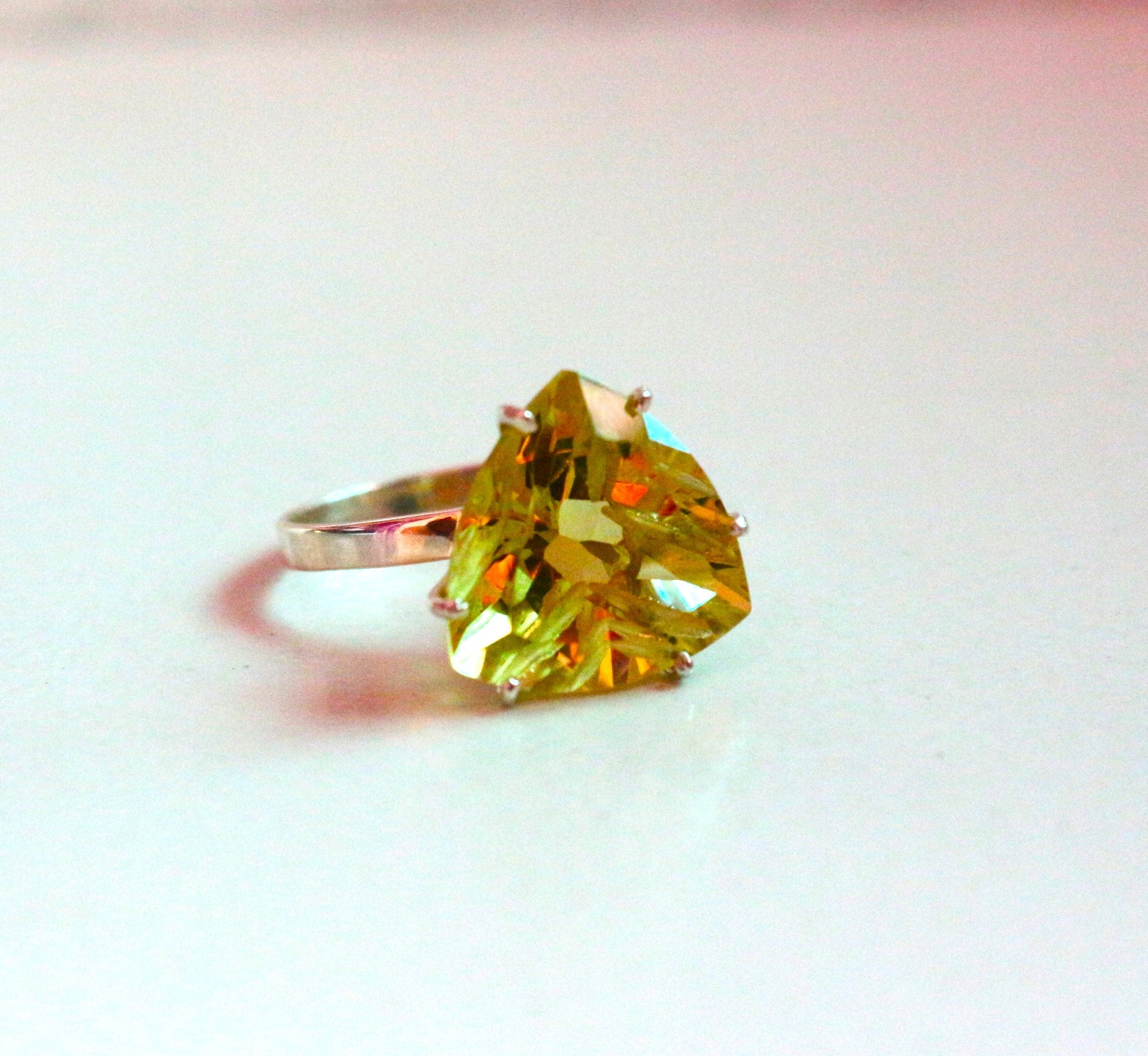 925 Sterling Silver Ring, Green Gold Topaz Ring