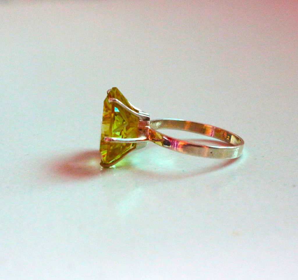 925 Sterling Silver Ring, Green Gold Topaz Ring