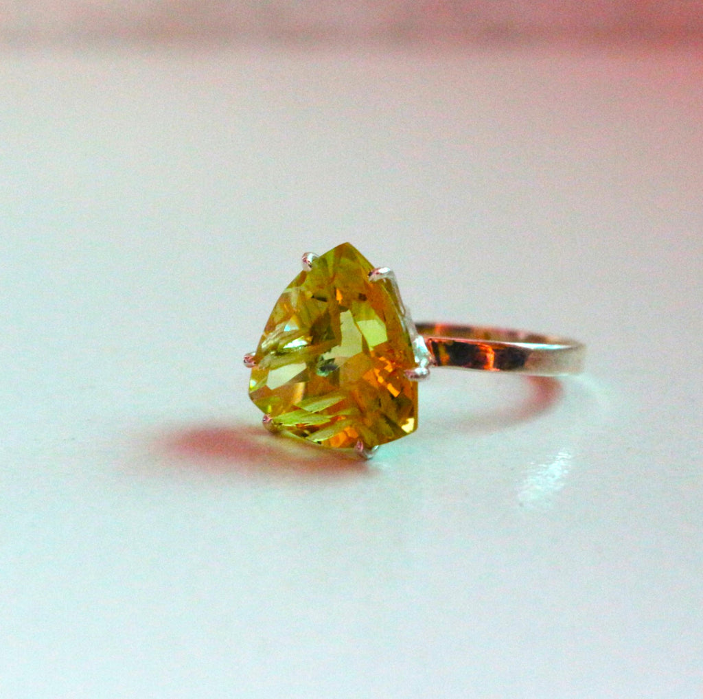 925 Sterling Silver Ring, Green Gold Topaz Ring
